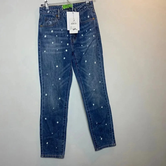 NWT Sandrine Rose Free People Straight Leg Jeans Bleach Polka Dot Medium Wash 24 - Picture 4 of 12